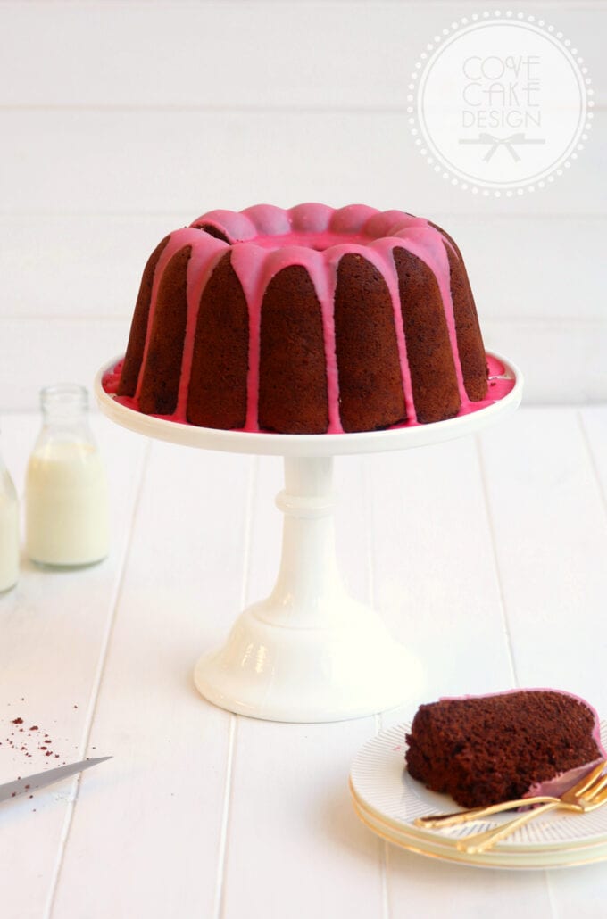 Dark Chocolate Tonka Bean Cake with Raspberry Glaze Cove Cake Design
