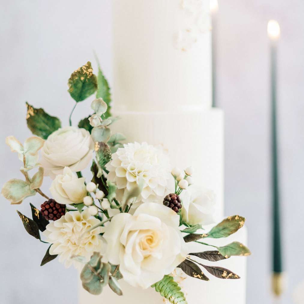 White and green sugar flowers Cove Cake Design