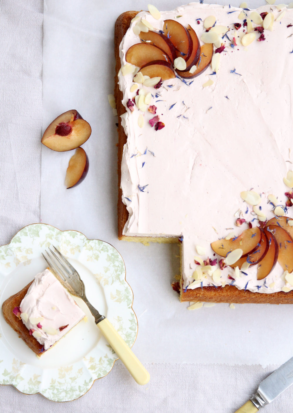 Almond Plum Sweet Geranium Sheet Cake