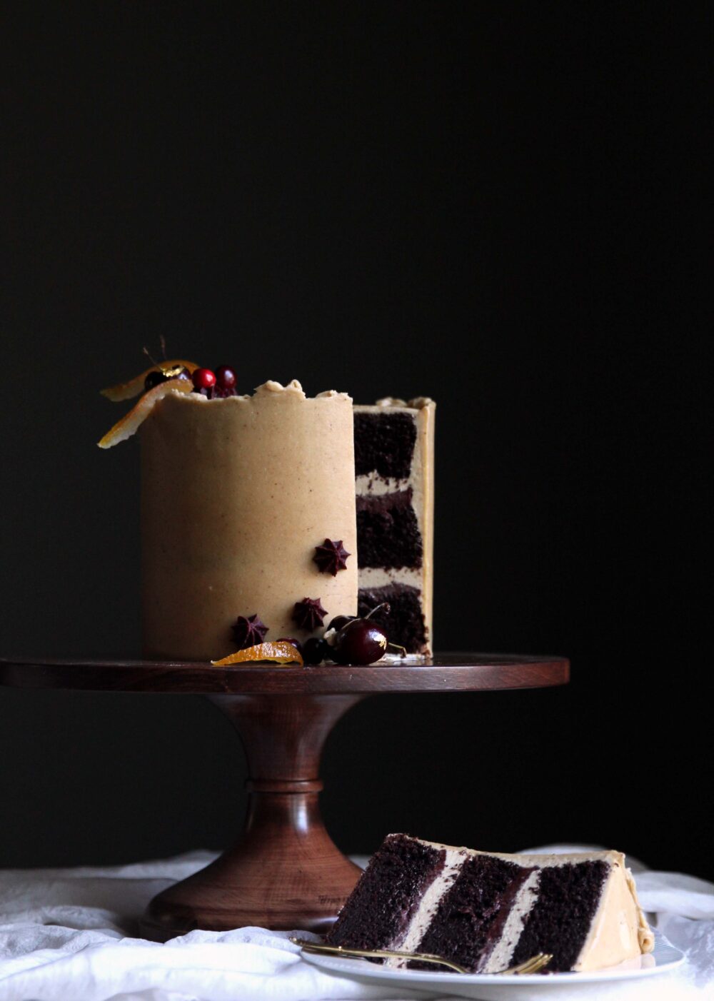 Sliced chocolate cake