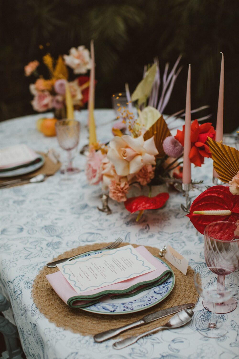 Eclectic wedding place setting