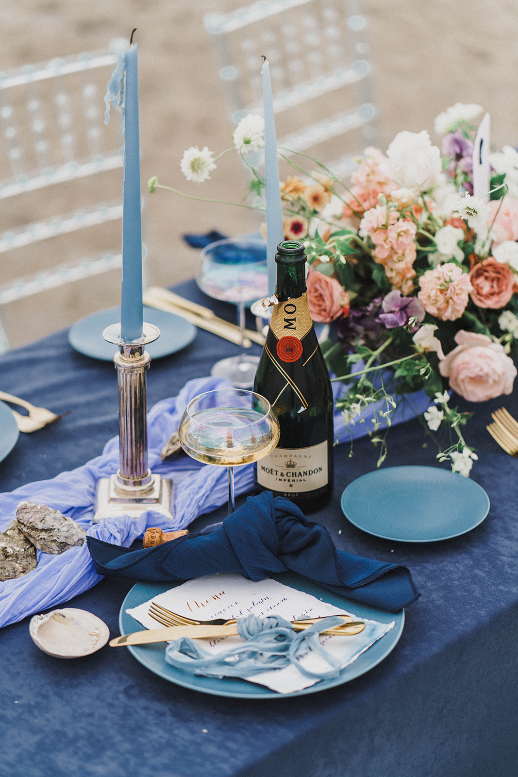 Blue palette wedding tablescape