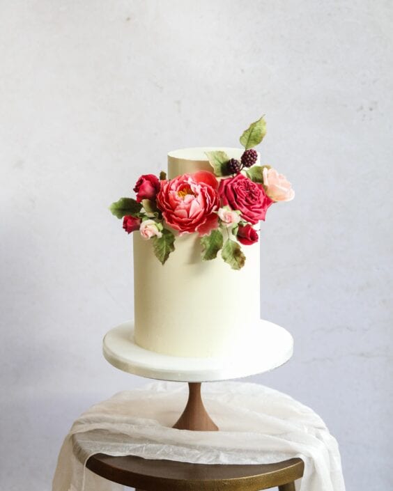 Red sugar flower wedding cake Cove Cake Design Red sugar flower wedding cake Cove Cake Design