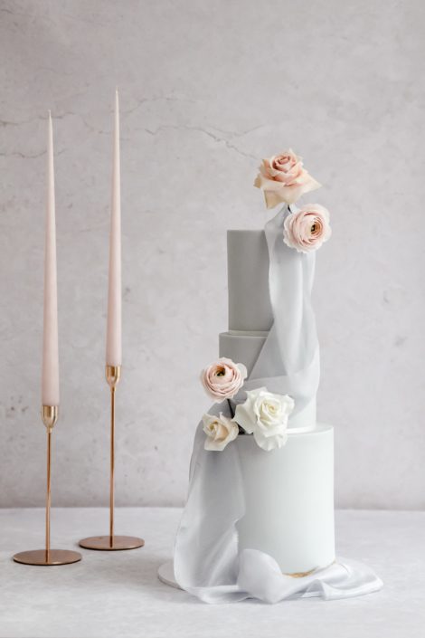 Draped fabric wedding cake