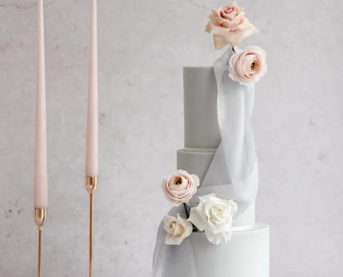 Draped fabric wedding cake