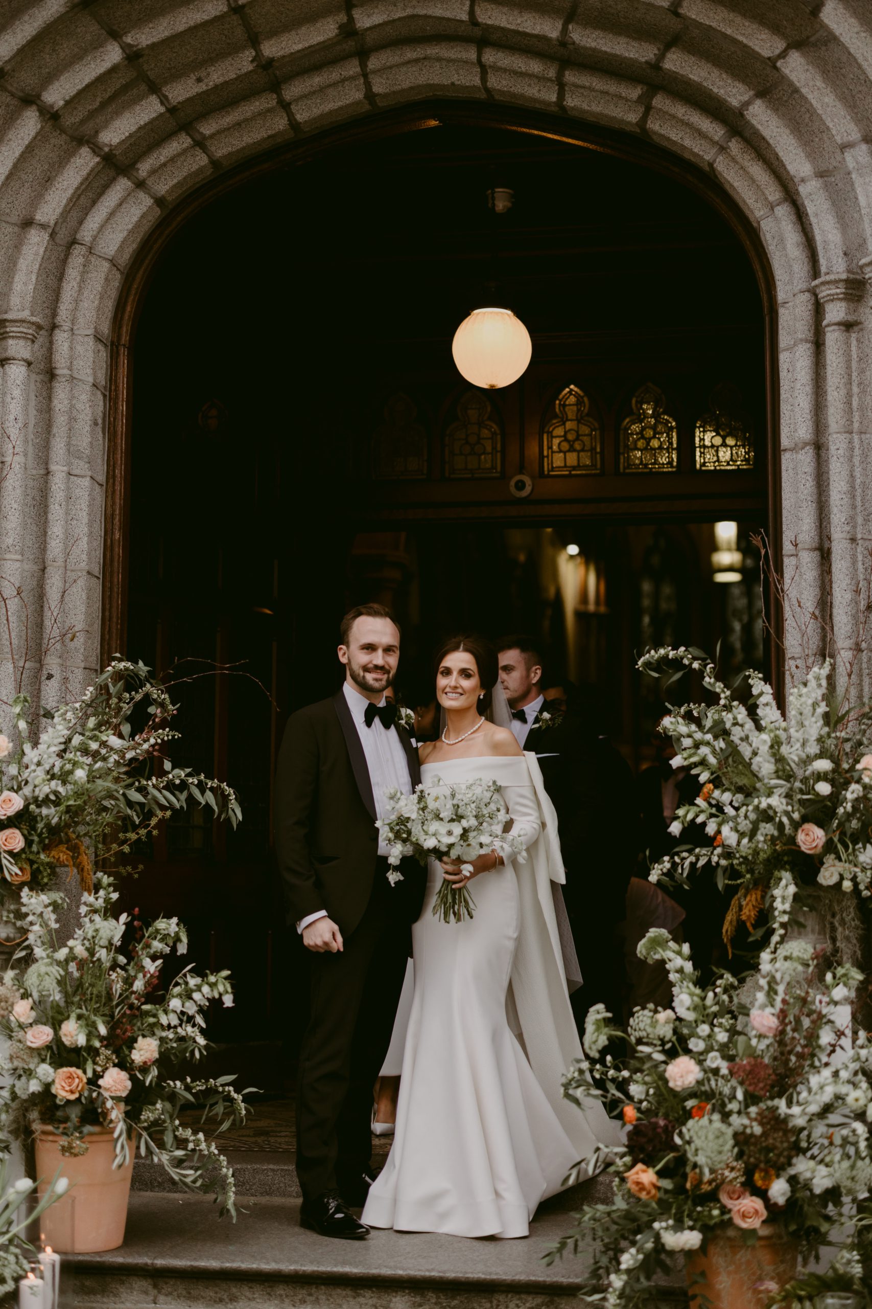 Bride and groom outside church