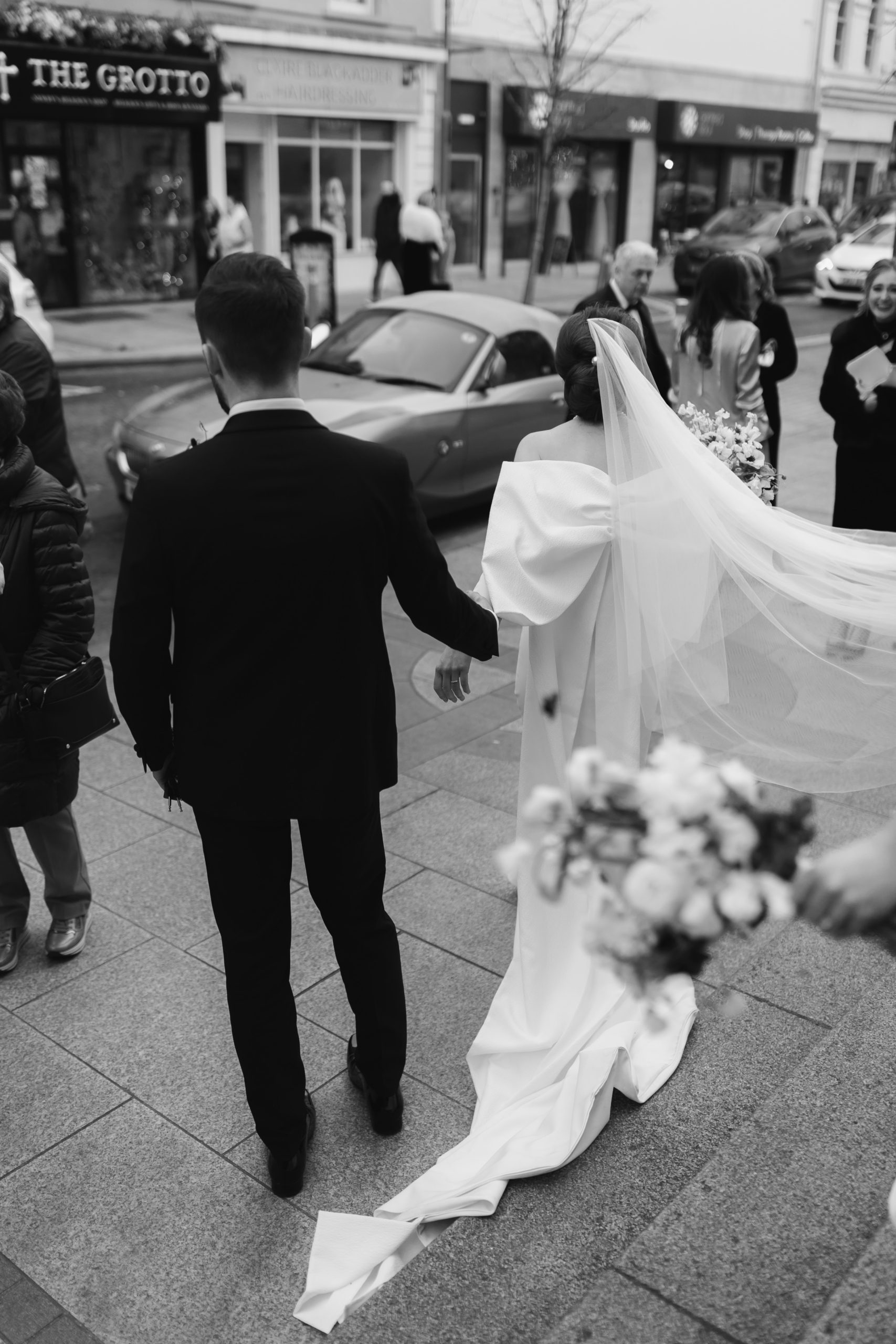 Bride and groom outside church