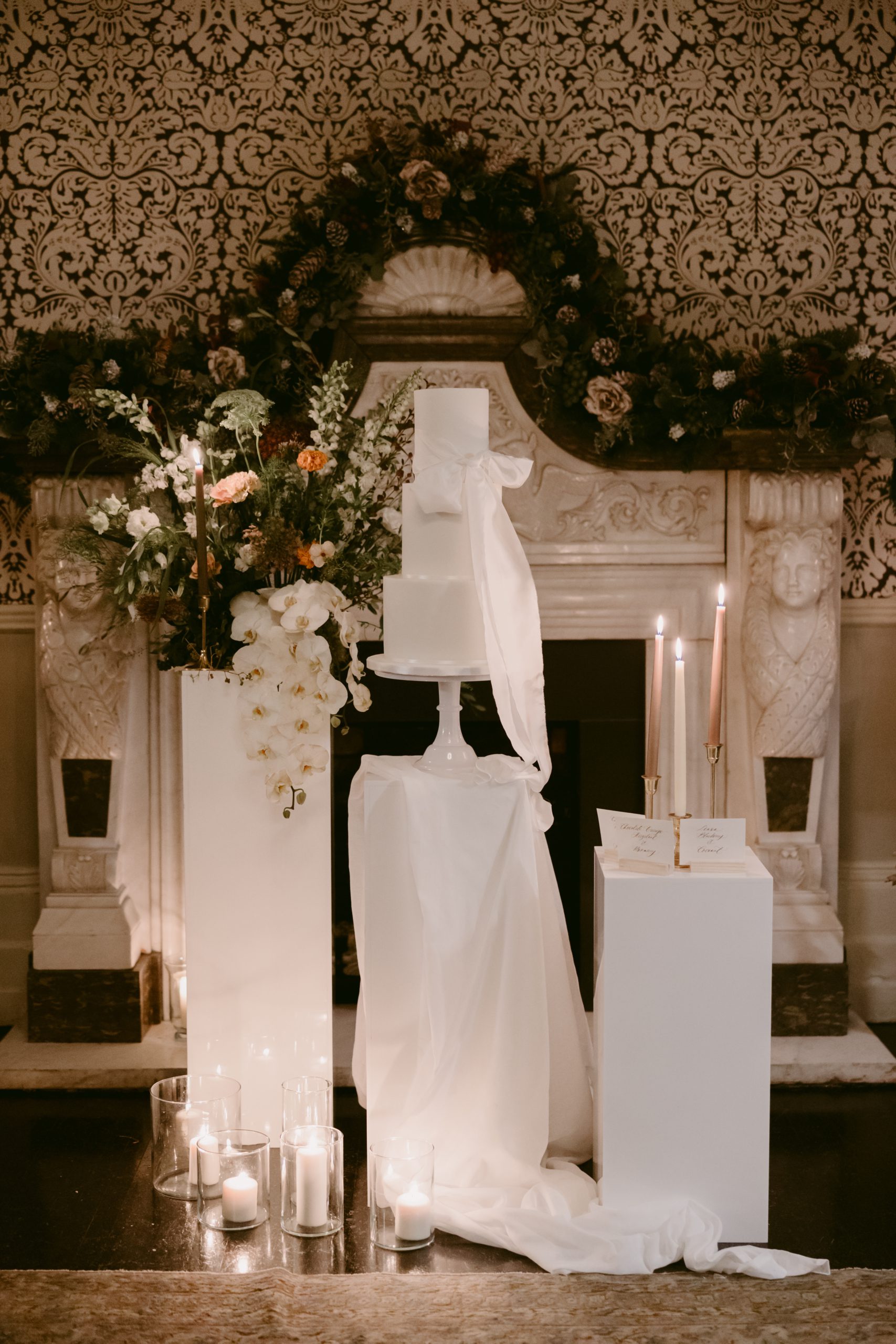 White wedding cake display