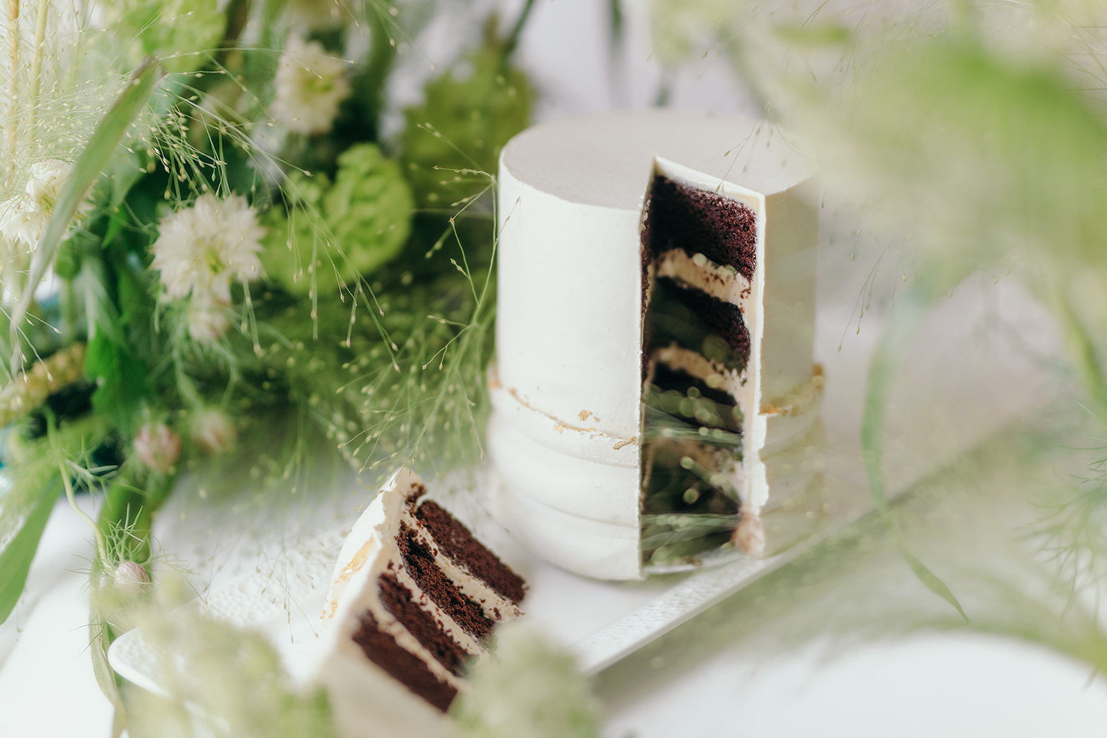 Layered chocolate cake and slice