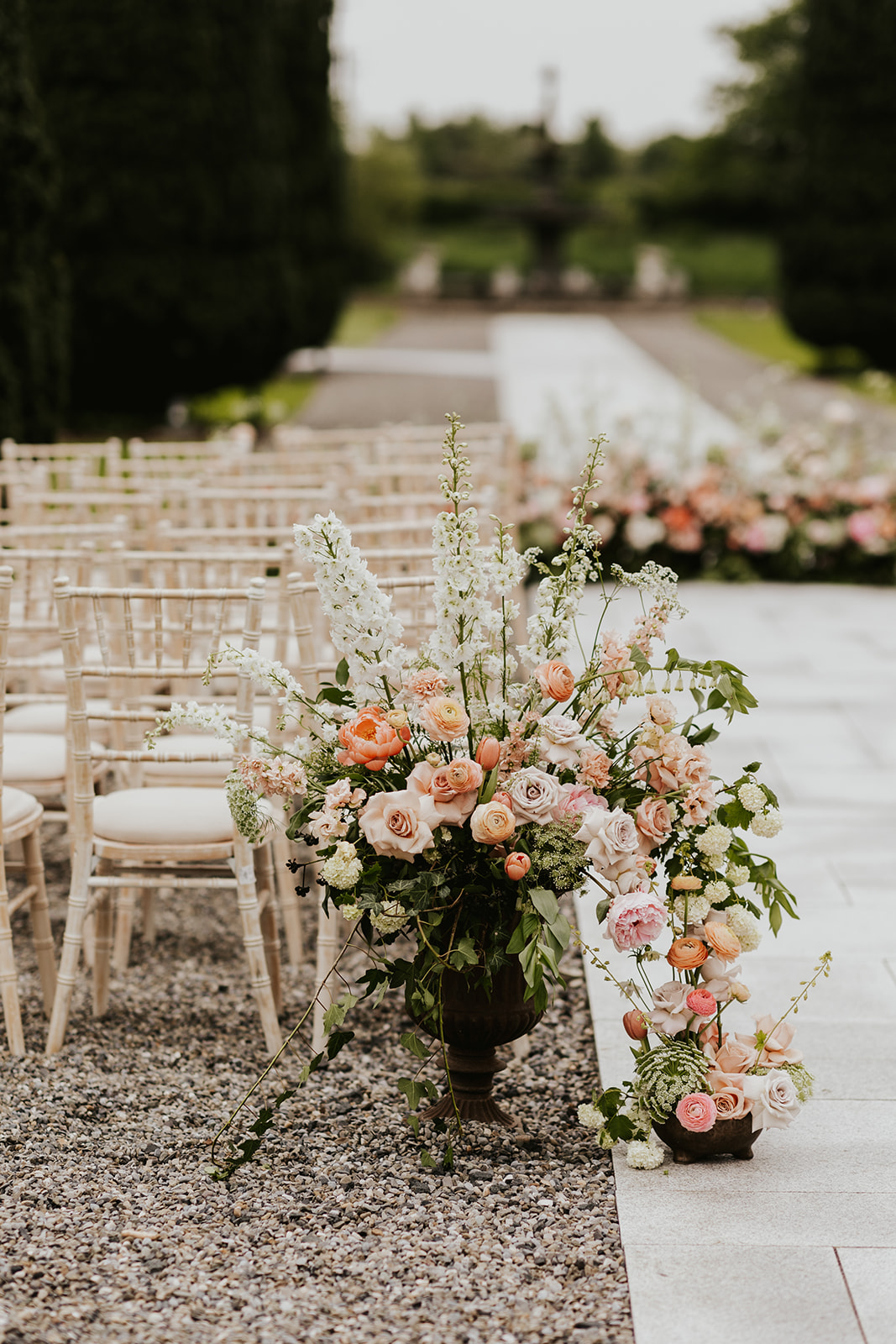 Urn of flowers for wedding ceremony